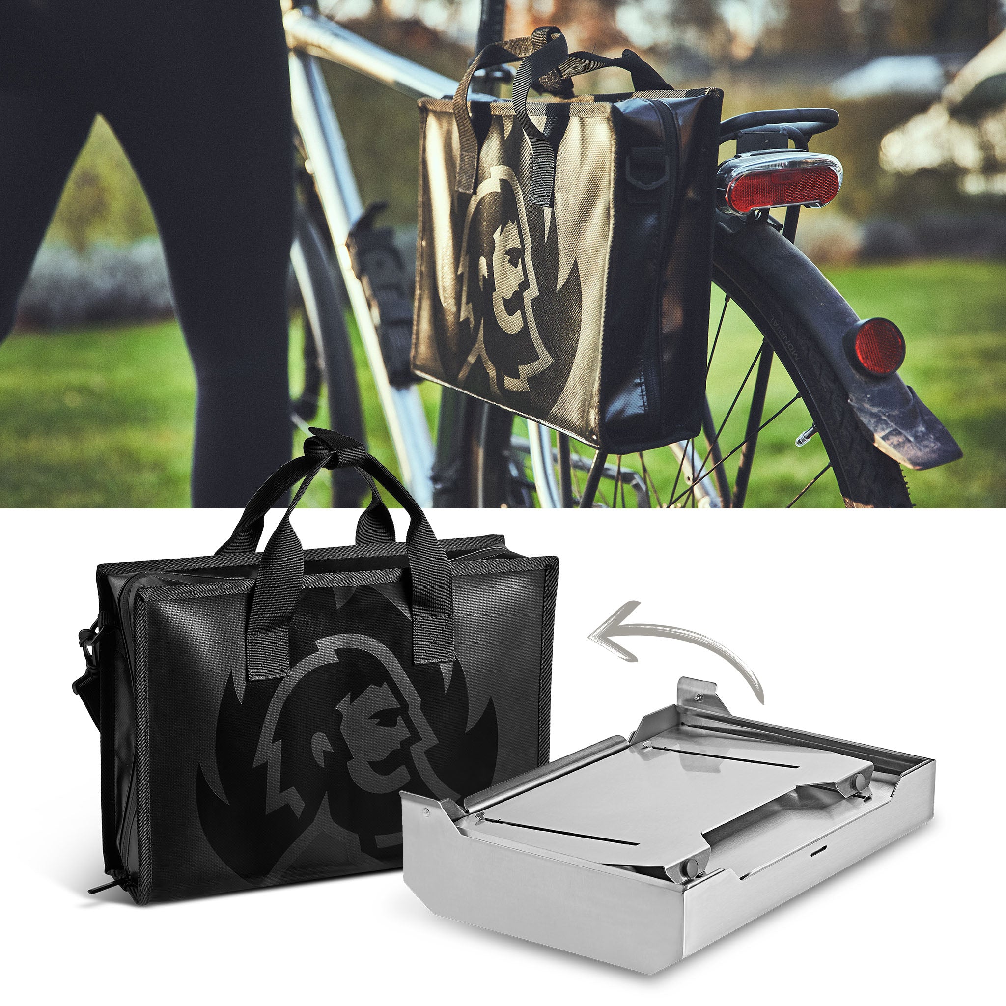 De opbergtas aan de fiets bevestigen