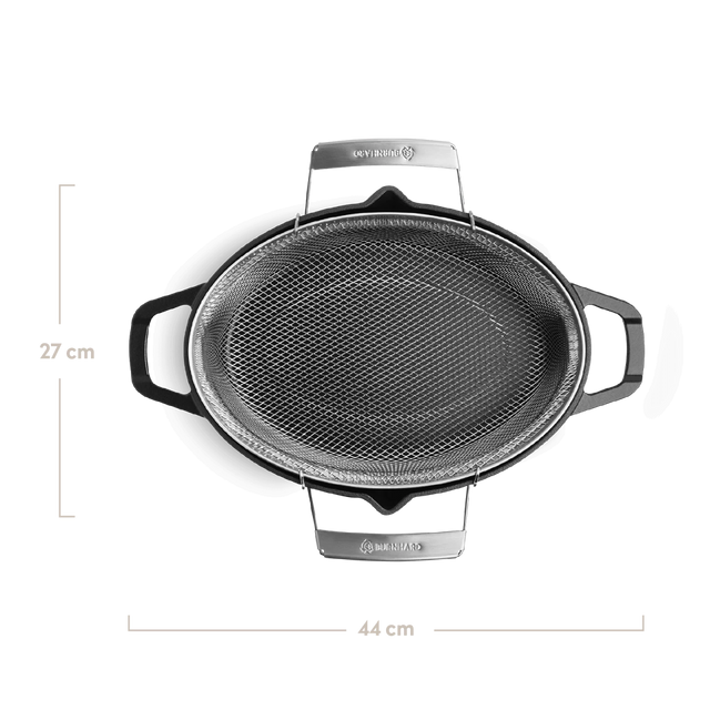 Gietijzeren braadpan met frituurmand