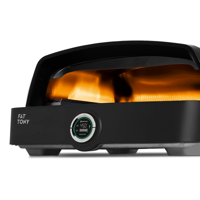 Zicht in de oven met de L-brander ingeschakeld